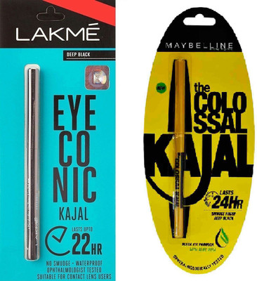 Maybelline COLLOSAL KAJAL 0.35gm AND LAKME EYECONIC KAJAL BLACK 0.35g 0.35 g(DEEP BLACK)