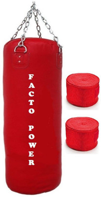

FACTO POWER 5.5 Feet Long, PU Material, Red Color, Unfilled with Hanging Chain and 9 Freet Long Red Color Hand Wrap Pair Boxing Kit