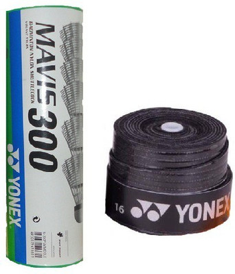 

Yonex Combo of two- One 'Mavis 300' Nylon Shuttle cock (Pack of 6) and One Badminton Grip (Color On Availability)- Badminton Kit