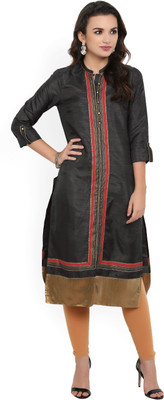 W Women Printed, Solid Straight Kurta(Grey)