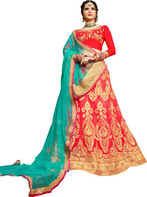 manvaa Embroidered Semi Stitched Lehenga Choli(Multicolor)