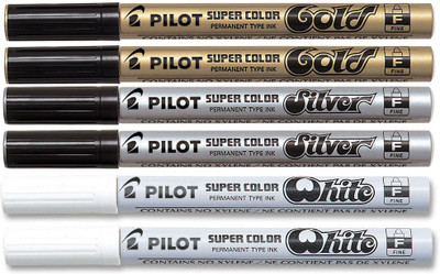 

Pilot Fine Permanent Marker (White/Silver/Gold - Pack Of 6)(Set of 6, Multicolor)