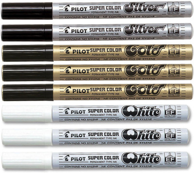 

Pilot Extra Fine Permanent Marker (White/Silver/Gold - Pack Of 8)(Set of 8, Multicolor)