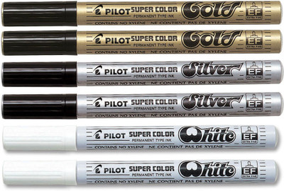 

Pilot Extra Fine Permanent Marker (White/Silver/Gold - Pack Of 6)(Set of 6, Multicolor)