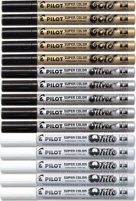 

Pilot Fine Permanent Marker (White/Silver/Gold - Pack Of 15)(Set of 15, Multicolor)