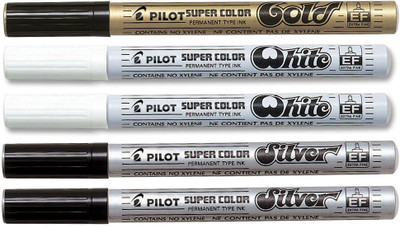 

Pilot Extra Fine Permanent Marker (White/Silver/Gold - Pack Of 5)(Set of 5, Multicolor)