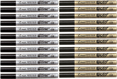 

Pilot Extra Fine Permanent Marker (White/Silver/Gold - Pack Of 24)(Set of 24, Multicolor)