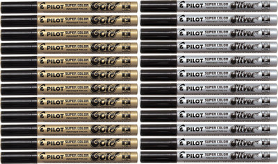 

Pilot Fine Permanent Marker (White/Silver/Gold - Pack Of 24)(Set of 24, Multicolor)