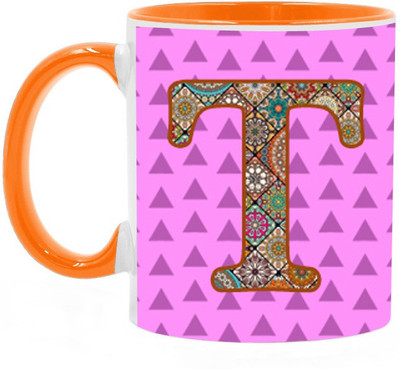 ARTBUG Alphabet T Orange Ceramic Coffee Mug(350 ml)