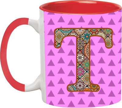 ARTBUG Alphabet T Red Ceramic Coffee Mug(350 ml)