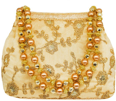 

Bagaholics Ethnic Potli Bag Silk Clutch Batwa Pouch with Embroidery wedding gift for women Potli(Gold)