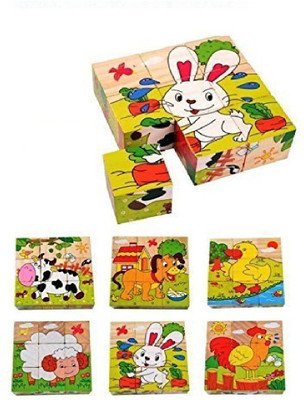 

M-Alive Unbreakable 6-in-1 Wooden Block Puzzle for Kids, 9 Piece Colorful Wooden Block Picture Puzzle(1 Pieces)