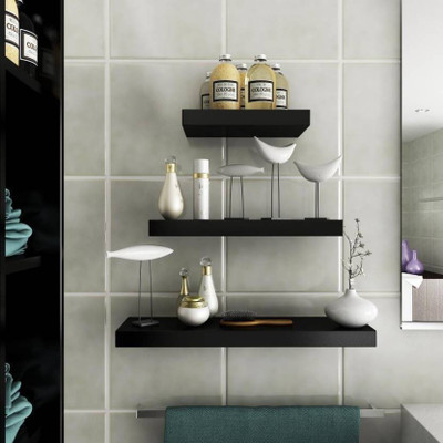 OnlinePurchas Wooden Wall Shelf(Number of Shelves - 3, Black)