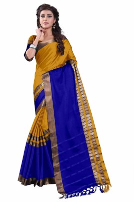 Bombey Velvat Fab Woven Daily Wear Cotton Silk Saree(Dark Green, Yellow)