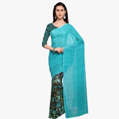 Ratnavati Printed, Floral Print Bollywood Georgette Saree(Light Blue)