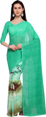 Ratnavati Printed, Floral Print Bollywood Georgette Saree(Light Green)