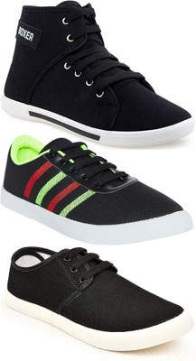 

Long Walk Combo Pack of 3 Trendy Lace Up Canvas Shoes For Men(Multicolor, Black