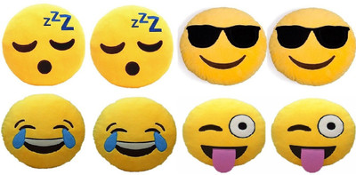 

Frantic Premium Quality Laughing Tears, Sleeping, Winky and Cool Dude Smiley Cushion Size - 35 Set of 8 - 35 cm(Yellow)