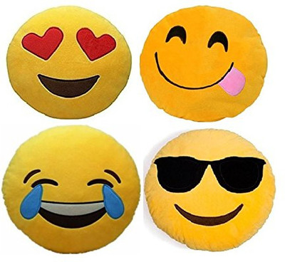

Pandora Premium Quality Heart Eyes, Hungry, Laughing Tears and Cool Dude Soft Smiley Cushion - 35 Cm Set Of 4 - 35 cm(Yellow)