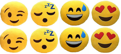 

Pandora Premium Quality WatsApp, Sleeping, Happy and Heart Eyes Smiley Cushion Size - 35 Set of 8 - 35 cm(Yellow)