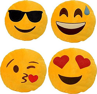 

Pandora Premium Quality Cool Dude, Happy, Flying Kiss and Heart Eyes Soft Smiley Cushion - 35 Cm Set Of 4 - 35 cm(Yellow)