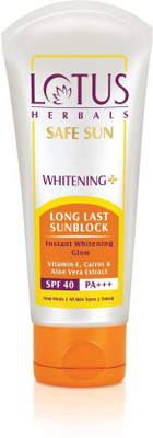 

Lotus Herbals Safe Sun Whitening Long Last Sun Block - SPF 40 PA+++(100 g)