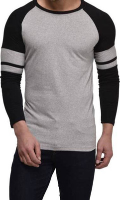 UZee Solid Men Round Neck Black, Grey T-Shirt