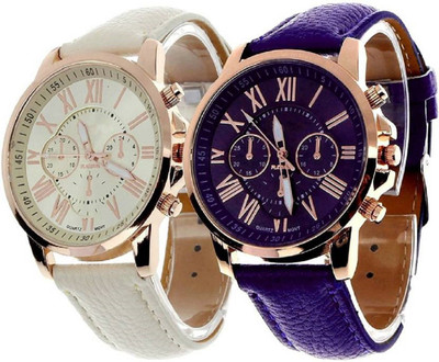 

COSMIC AMAZING COMBO OF GEN PLATINUM BEAUTIFUL BLUE &WHITE STRAP AND BIG SIZE DIAL-32 WOMEN Watch - For Girls