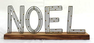 

Online Art Effects Wood & Metal Antique Home Decor Table Top "NOEL" Wooden Geometric Object
