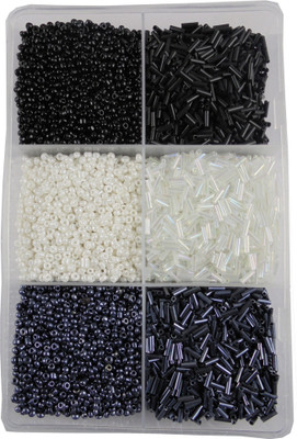 estore 300 gm glass beads /seed beads/ glass pipe, pipes / glass bead / seed bead/ cut beads/ 300 gm jewelery maiking art and craft diy kit (black white)