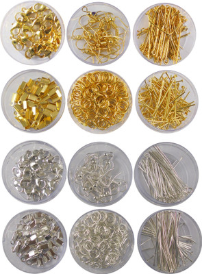 

estore jewellery making fitting kit includes lobster claps, jump ring, keel, kunda, earring, necklace end locking, chhalle,ring, etc. (silver gold)
