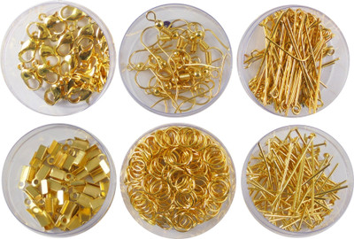 

estore jewellery making fitting kit includes lobster claps, jump ring, keel, kunda, earring, necklace end locking, chhalle,ring, etc. (gold)
