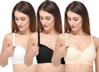 Fabme Front Button Women Maternity/Nursing Non Padded Bra(White, Brown, Black)