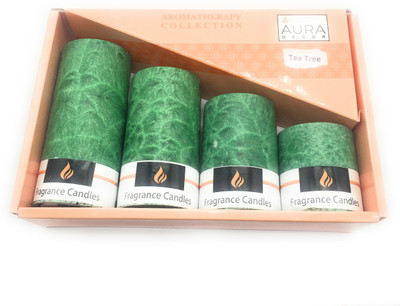 

AuraDecor Marble Finish Tea Tree Pillar Set of 4 Candle(Green, Pack of 4)