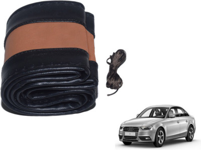 MOCKHE Hand Stiched Steering Cover For Audi A4(Black, Tan, Leatherite)