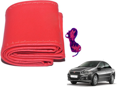 MOCKHE Hand Stiched Steering Cover For Fiat Linea(Red, Leatherite)