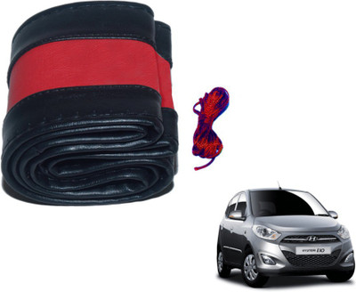 MOCKHE Hand Stiched Steering Cover For Hyundai i10(Black, Red, Leatherite)