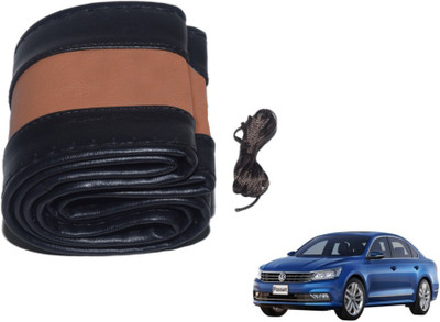 MOCKHE Hand Stiched Steering Cover For Volkswagen Passat(Black, Tan, Leatherite)