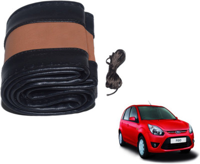 MOCKHE Hand Stiched Steering Cover For Ford Figo(Black, Tan, Leatherite)