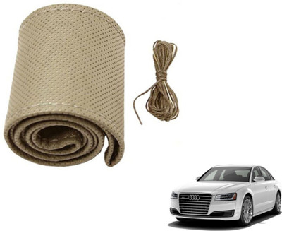 MOCKHE Hand Stiched Steering Cover For Audi A8(Beige, Leatherite)