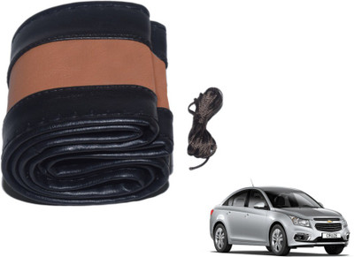 MOCKHE Hand Stiched Steering Cover For Chevrolet Cruze(Black, Tan, Leatherite)