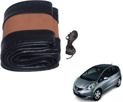 MOCKHE Hand Stiched Steering Cover For Honda Jazz(Black, Tan, Leatherite)