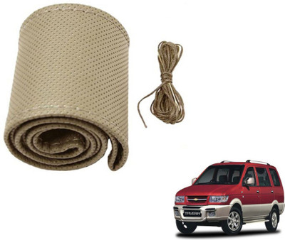 MOCKHE Hand Stiched Steering Cover For Chevrolet Tavera(Beige, Leatherite)