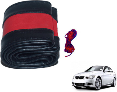 MOCKHE Hand Stiched Steering Cover For BMW 320D(Black, Red, Leatherite)