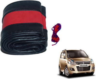 MOCKHE Hand Stiched Steering Cover For Maruti WagonR(Black, Red, Leatherite)