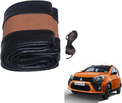 MOCKHE Hand Stiched Steering Cover For Maruti Celerio(Black, Tan, Leatherite)