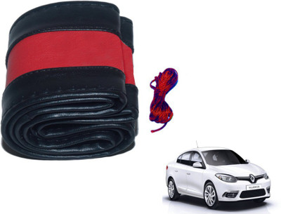 MOCKHE Hand Stiched Steering Cover For Renault Fluence(Black, Red, Leatherite)