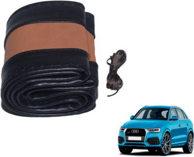 MOCKHE Hand Stiched Steering Cover For Audi Q3(Black, Tan, Leatherite)