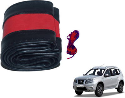 MOCKHE Hand Stiched Steering Cover For Nissan Terrano(Black, Red, Leatherite)