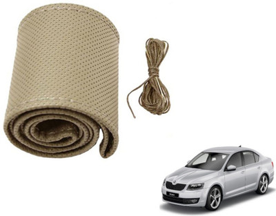 MOCKHE Hand Stiched Steering Cover For Skoda Octavia(Beige, Leatherite)